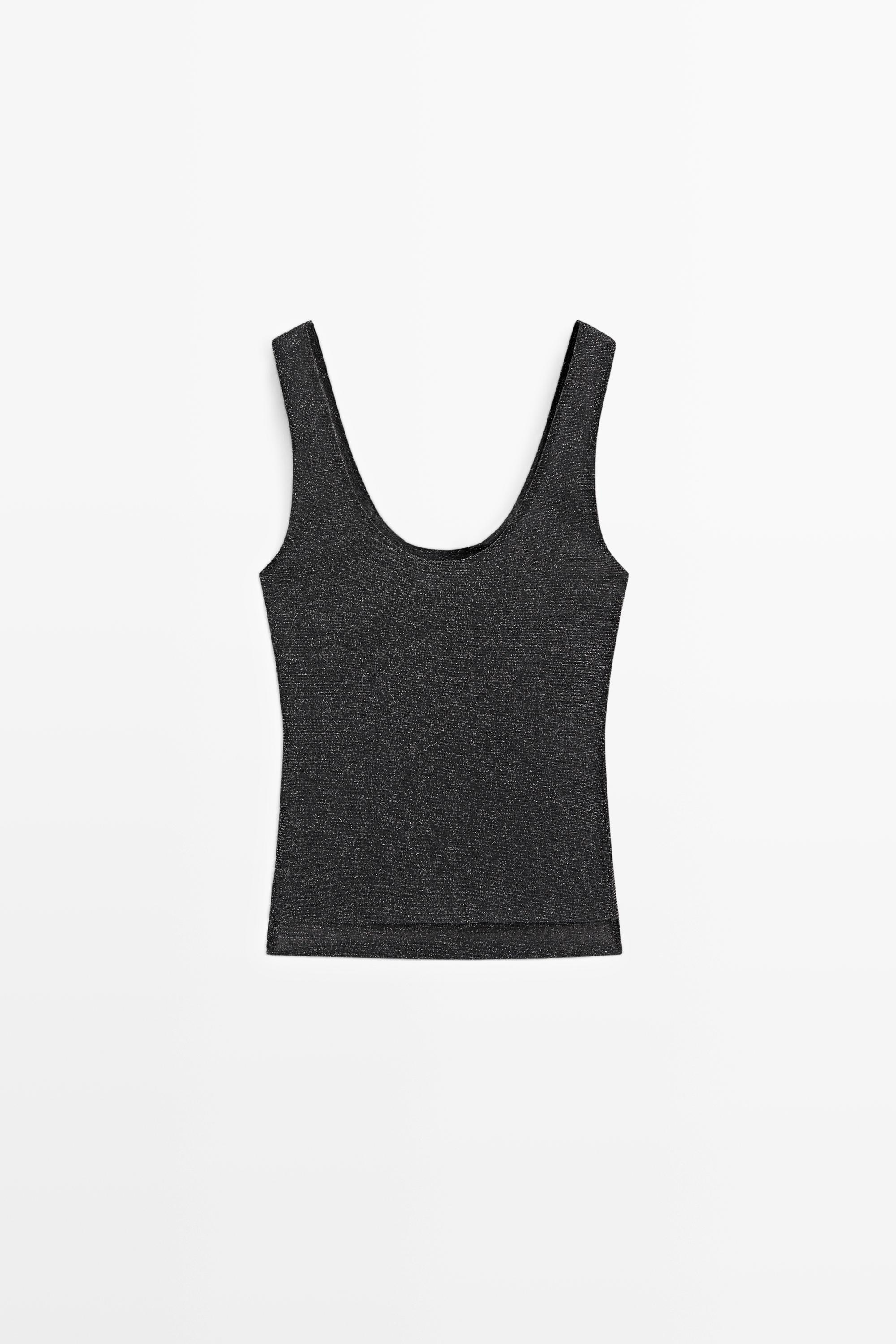 Semi-sheer metallic-effect strappy top